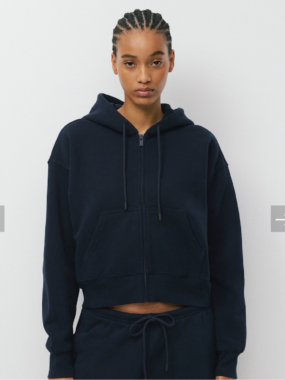 Aritzia TNA Sweatfleece Bubble Fleece Boyfriend Zip-Up – Navy Blue – XS
